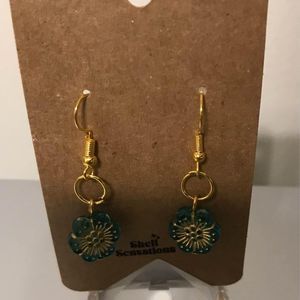 Gold And Teal Dangle Earrings